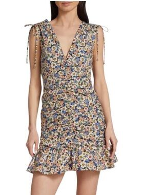 Floral V-Neck Ruffled Hem Mini Dress in Multi